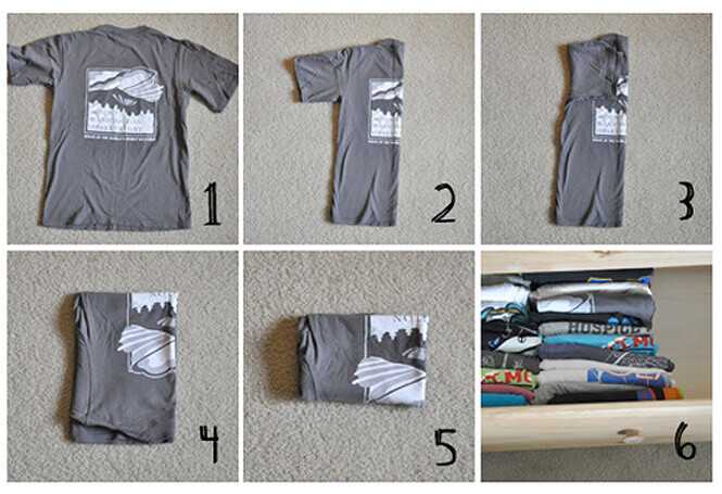 Как сложить футболку — правильно складываем футболки: способы, фото и видео