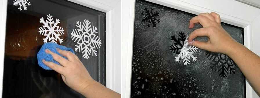 Как приклеить бумажную снежинку на окно