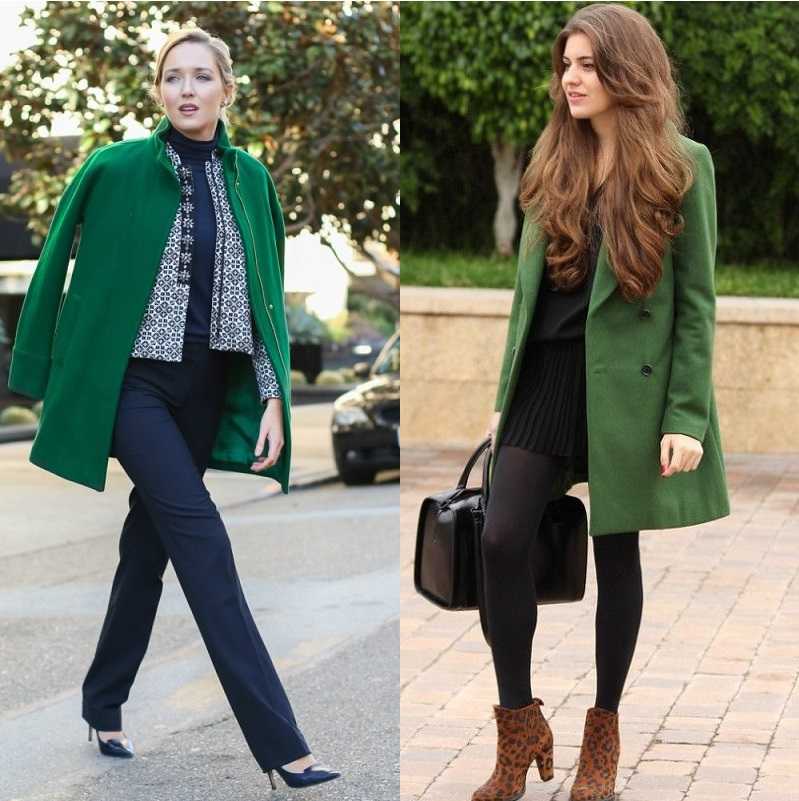 Как и с чем носить зеленое пальто