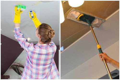 Как помыть натяжной потолок без разводов